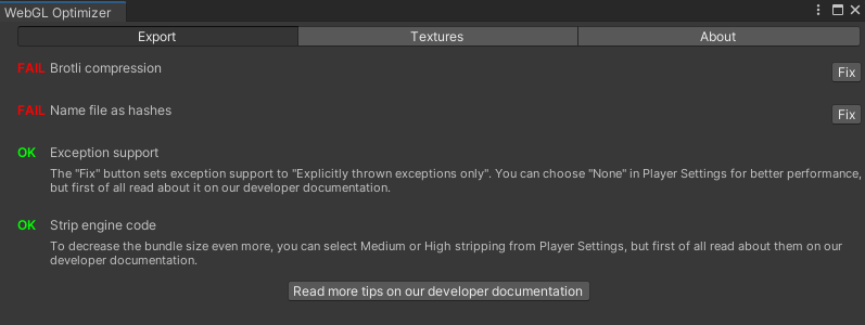 Export settings